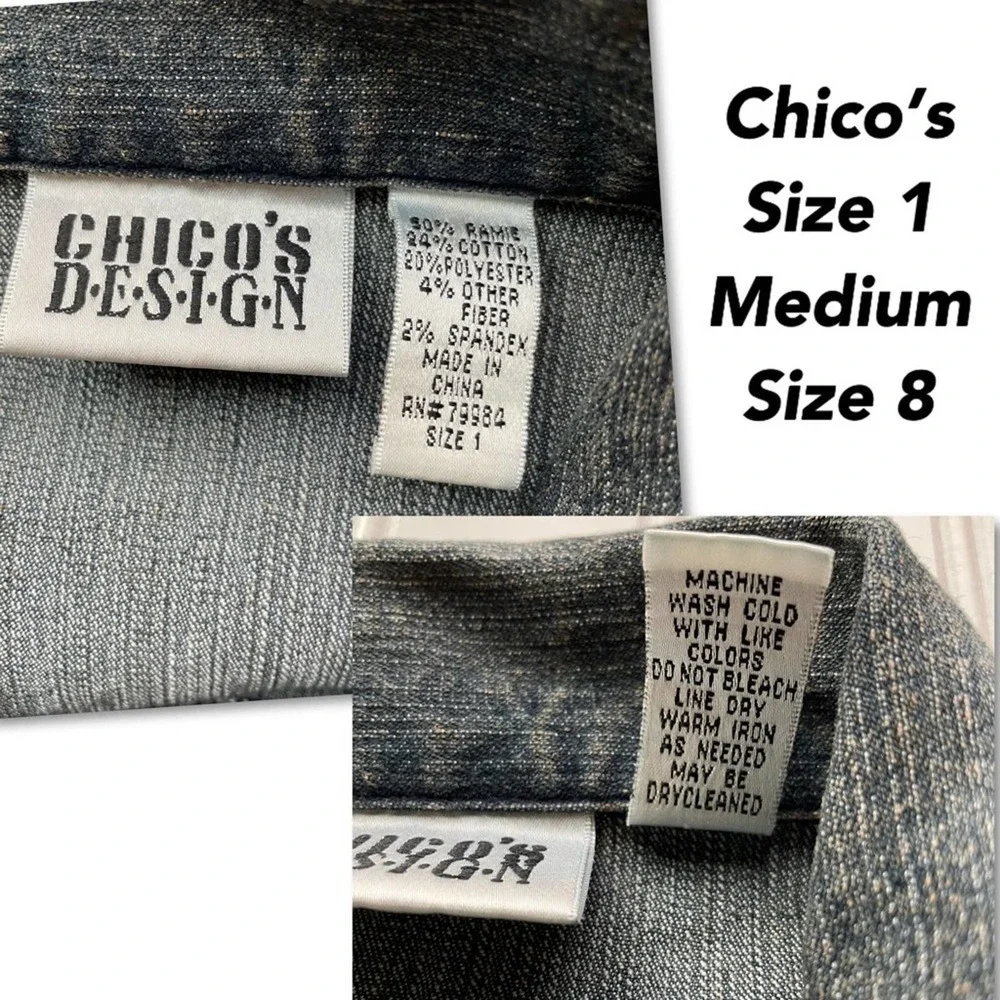Chico’s Design Denim Jean Jacket Blue Size 1 Medium 8 Stretch Vintage Y2K